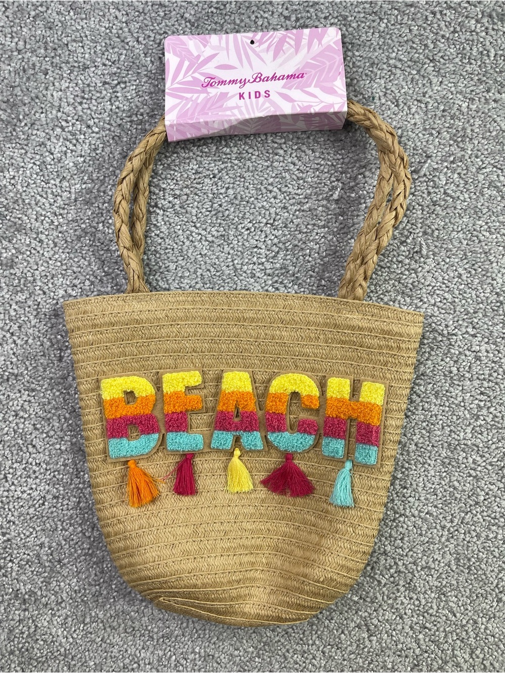 Tommy Bahama Kids Beach Straw Tote Bag Rainbow Tassel Summer Pool Tote